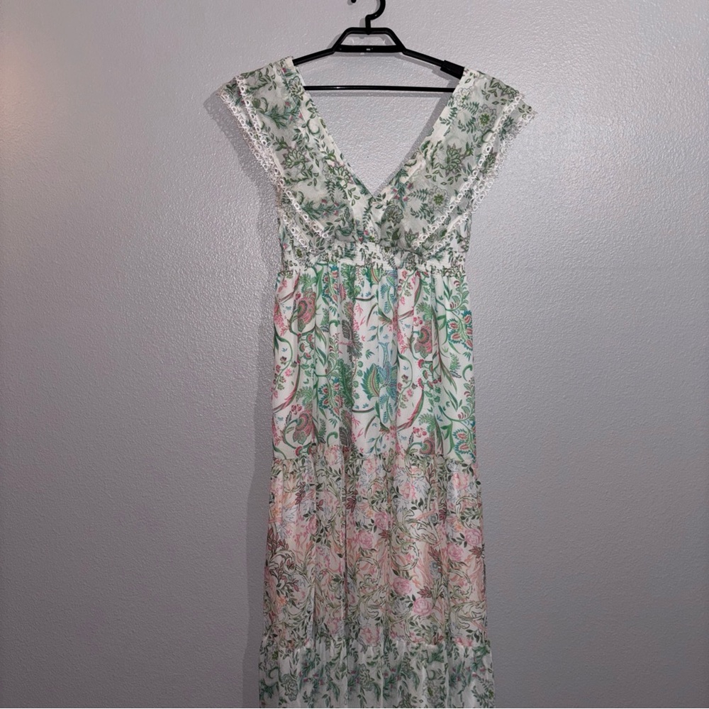 House of Harlow 1960 Dress Size Large Pink Green Floral Maxi Dress NWT